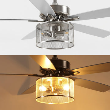 Max 52" Farmhouse Industrial Iron/Wood Mobile-App/Remote-Controlled LED Ceiling Fan